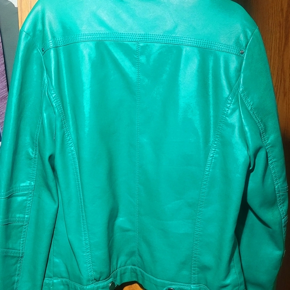 Women's Small Teal Papillon Leather Jacket - Picture 2 of 3